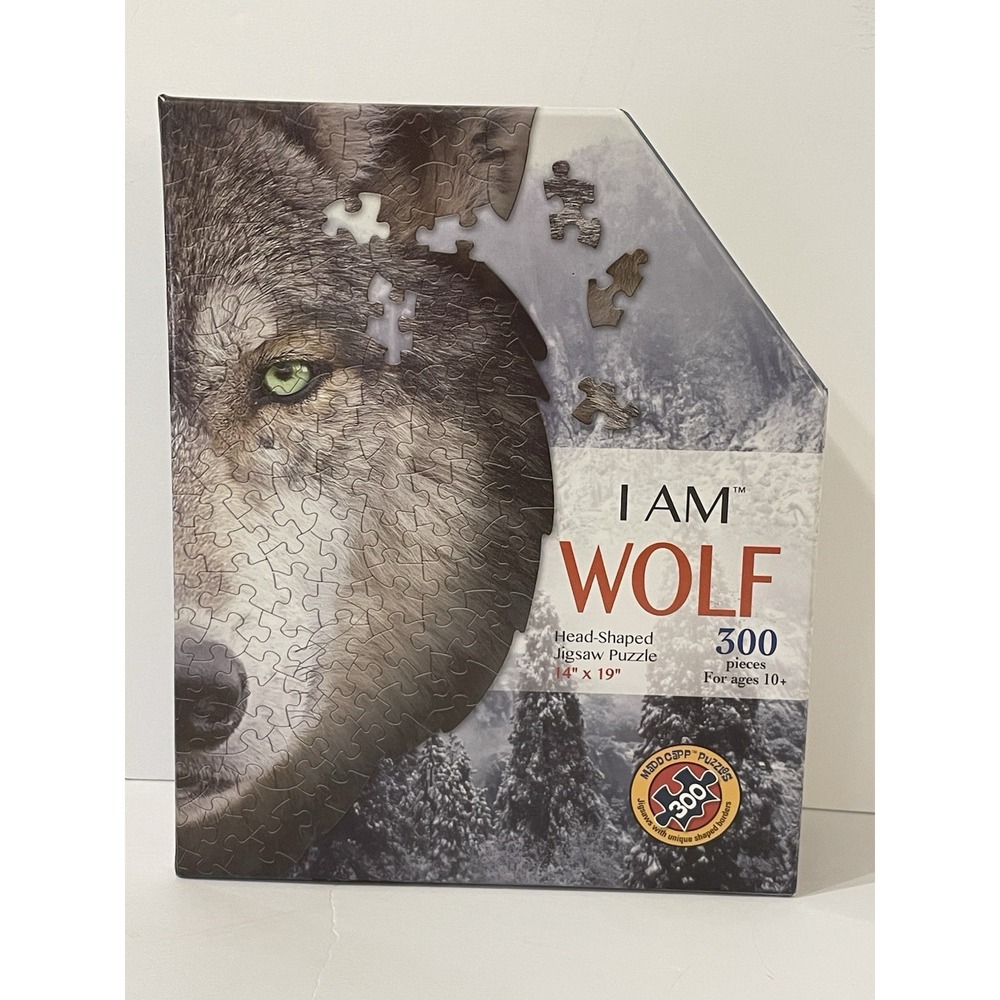"I AM WOLF" 550 Piece Head-Shaped Jigsaw Puzzle Poster Size 23" x 31" Madd Capp